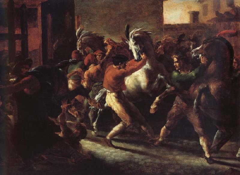 Theodore   Gericault Study to the race of the wild horses oil painting image